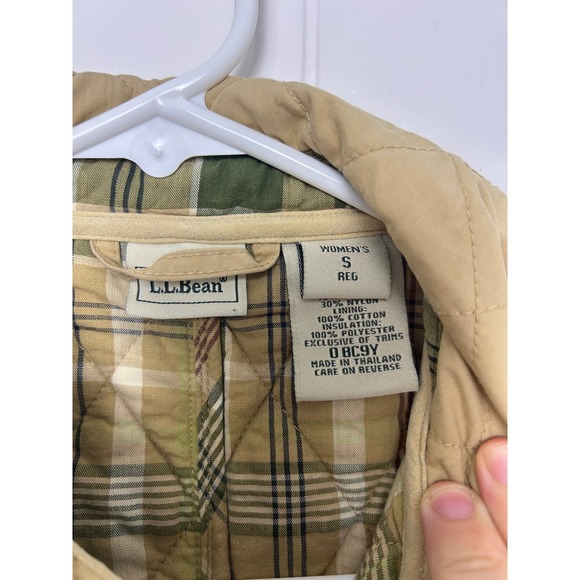 Vintage LL Bean Quilted Khaki Plaid Insulated Barn Coat Size Small - Picture 3 of 12